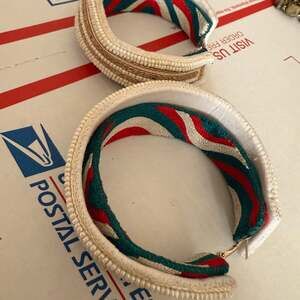 Boho Beaded Hoop Earrings White with Teal and Red Accents